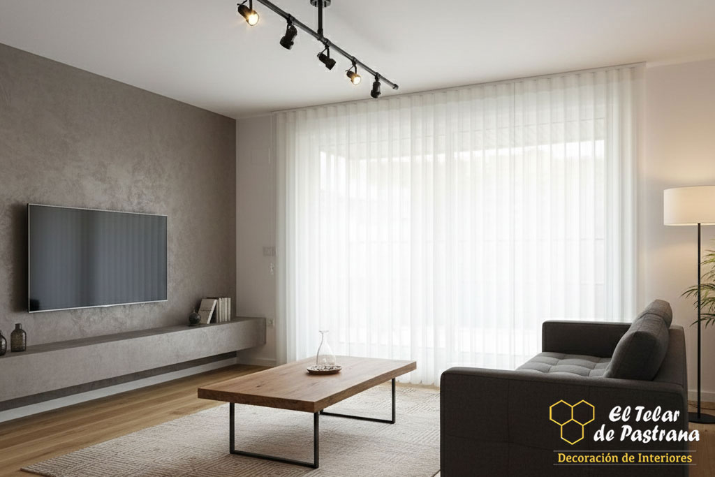 Salon decoracion moderna con cortinas verticales noche y dia