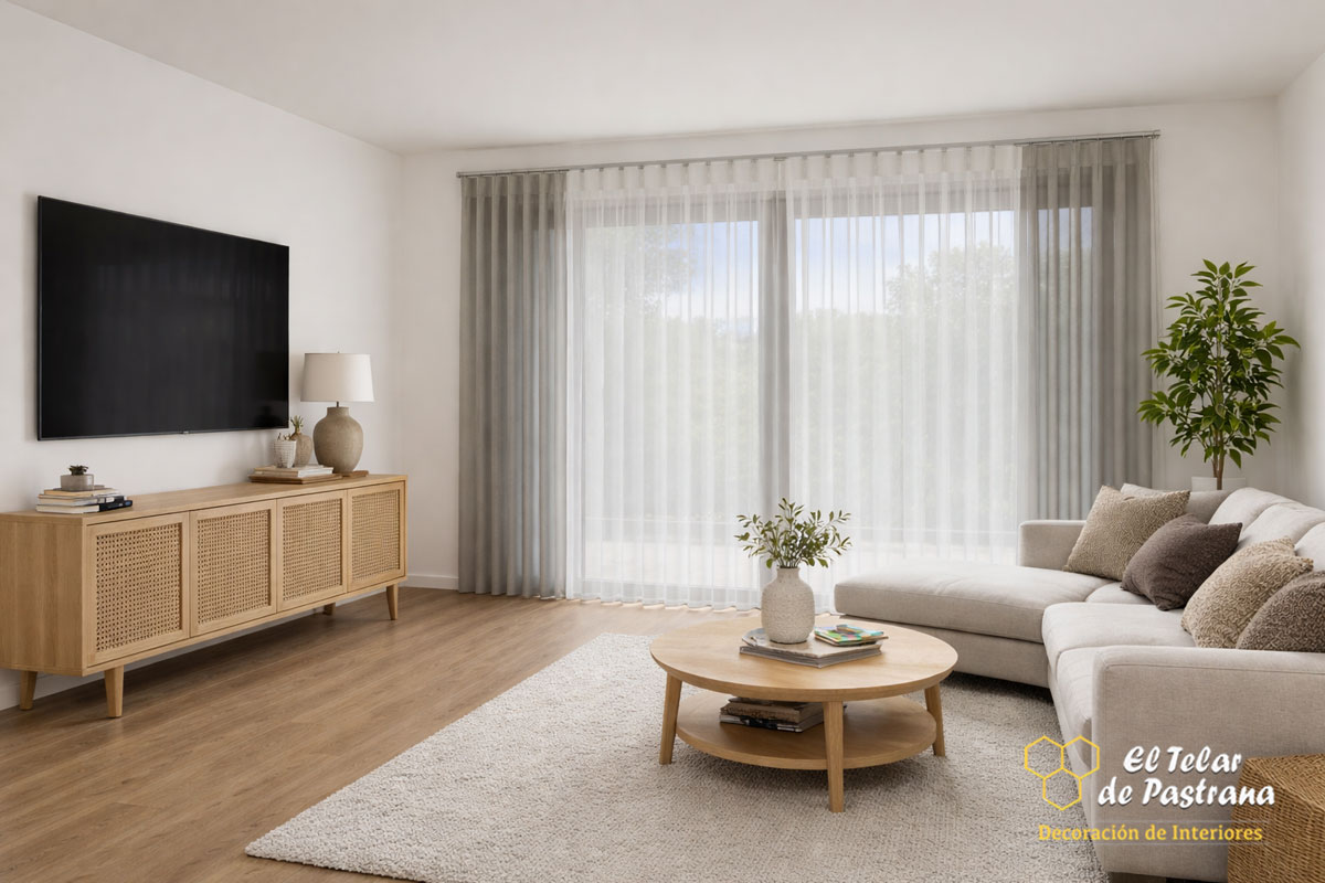 salon con sofa forma y cortinas duomo gris y blanca