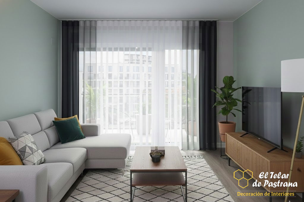 cortina duomoa tres colores en un salon moderno