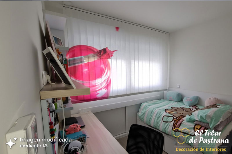 Cortina vertical impresa para habitación juvenil