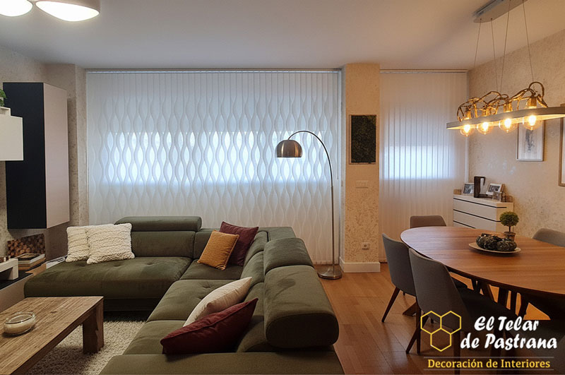 Ambiente salon cortinas ondas cahamartin Cortinas verticales ondas con lisas en chamartin
