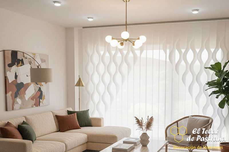 Ambiente salon cortinas ondas moratalaz Cortinas verticales ondas con lisas en moratalaz