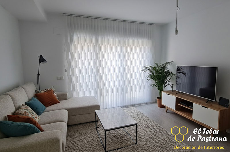 Ambiente salon cortinas ondas getafe Cortinas verticales ondas con lisas en getafe