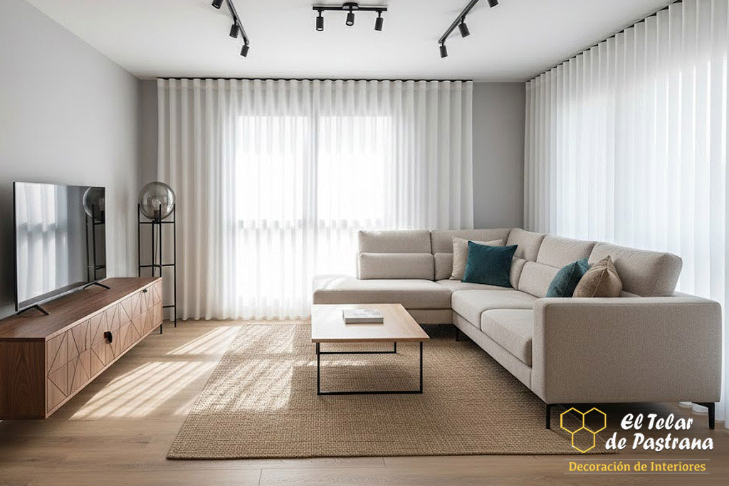 Cortina Onda Perfecta instalada en salón Getafe Madrid Proyecto 5: Visillo Onda Perfecta en salón luminoso de Getafe - Madrid