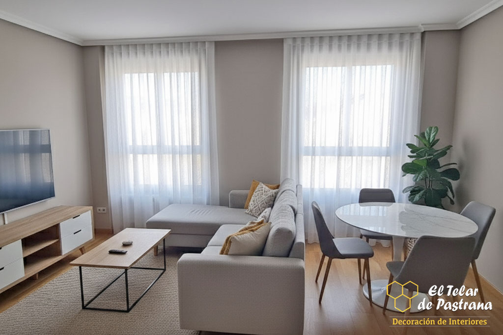 Salón Comedor Minimalista y Funcional con Onda Perfecta Madrid Proyecto 10: Visillos Onda Perfecta en salón comedor de estilo moderno - Latina, Madrid