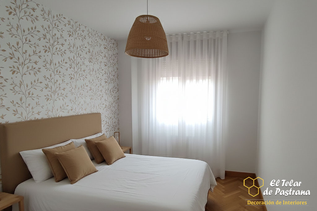 Onda Perfecta en Visillo Blanco dormitorio natural Madrid Proyecto 12: Dormitorio de estilo natural y cálido con visillo de onda perfecta - Carabanchel, Madrid