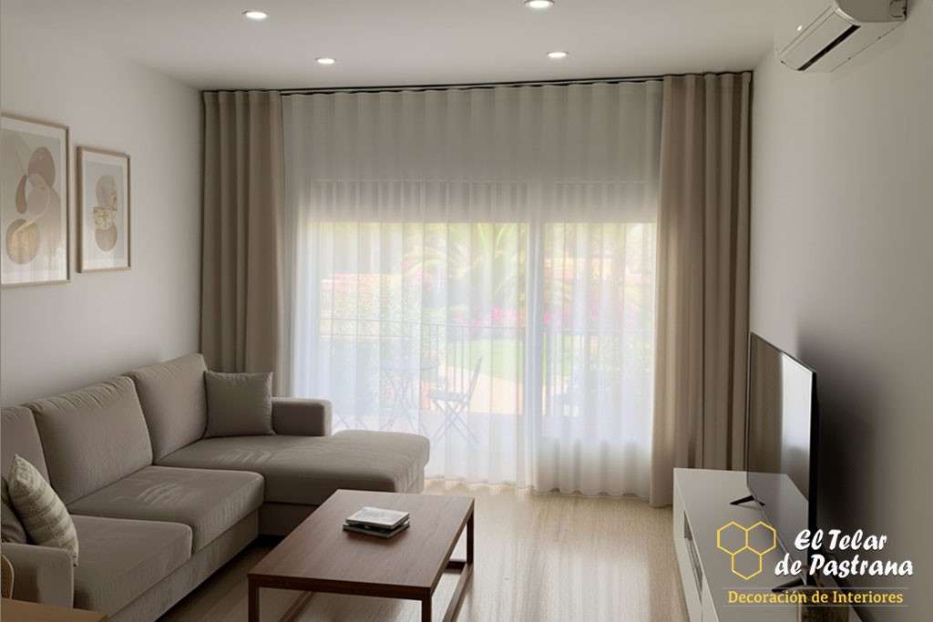 Onda Perfecta en Visillo Blanco dormitorio abstracto Madrid Proyecto 25: Dormitorio con papel pintado abstracto y visillo de onda perfecta - Madrid