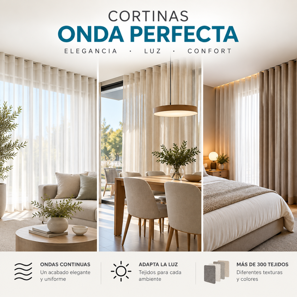 Cortina Onda Perfecta a medida con riel en Madrid