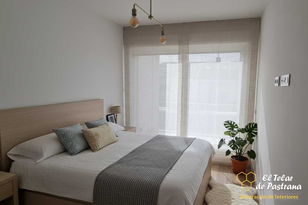 Dormitorio nórdico con estores paquete claros