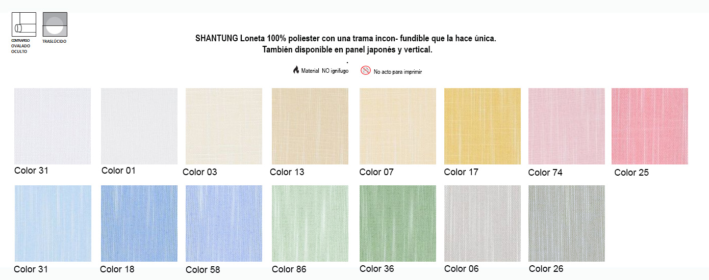 Los colores de los tejidos de enrollables shantung