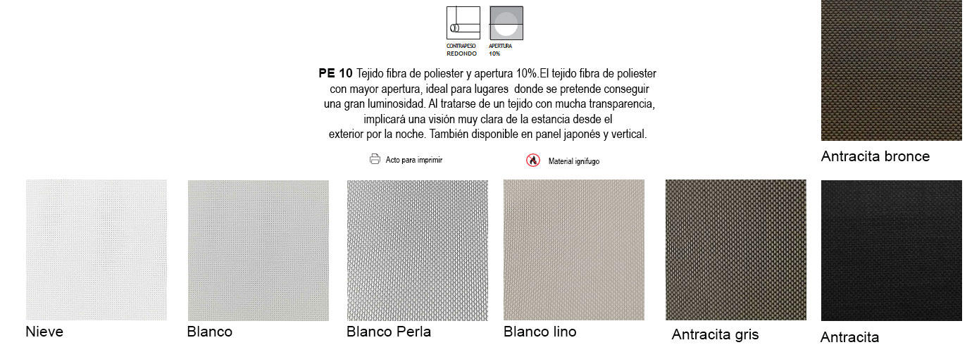 Colores de los tejidos screen pe 10