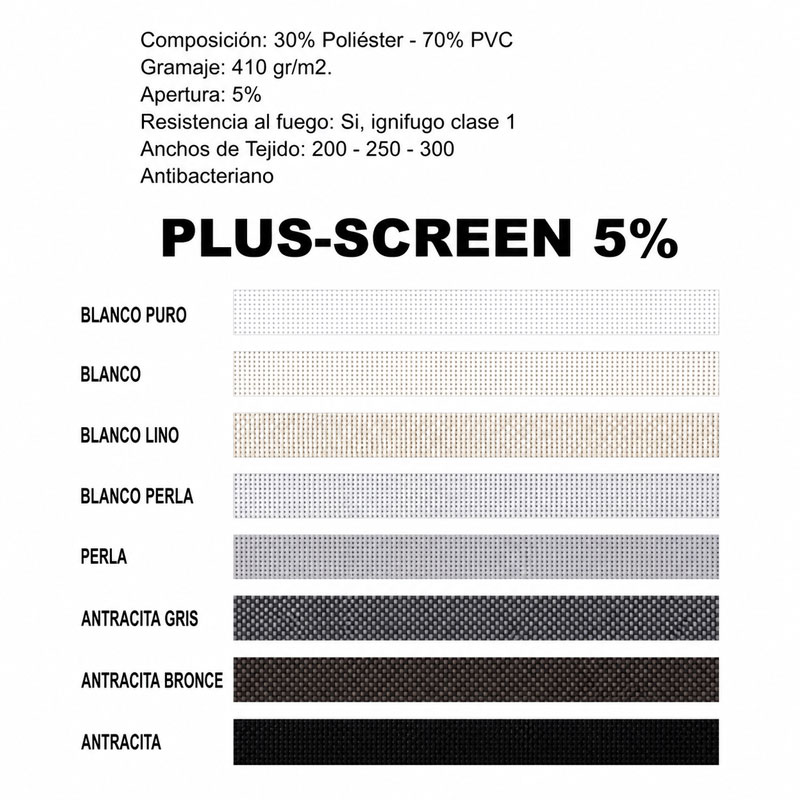 Colores disponibles del tejido Plus Screen 5%