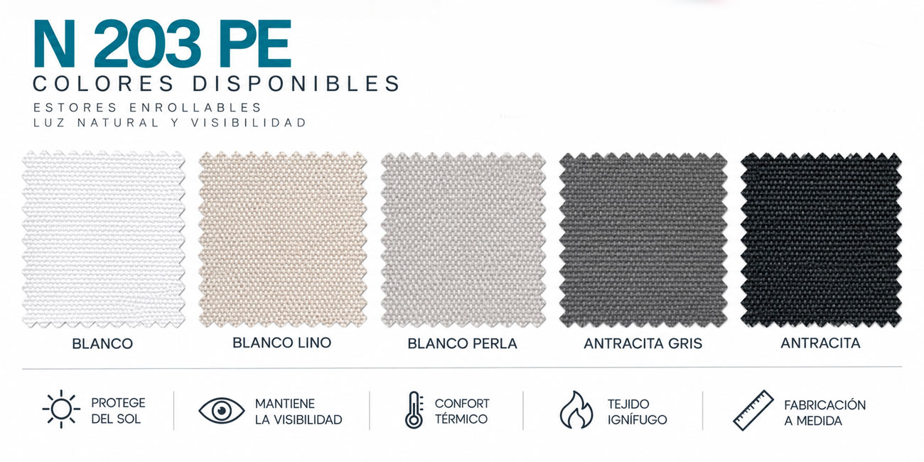 Colores disponibles N 203 PE Colores disponibles para estores N 203 PE