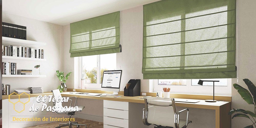 Havitacion estudio con estor varillas verde
