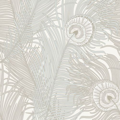 Papel pintado perla plumas pavo real